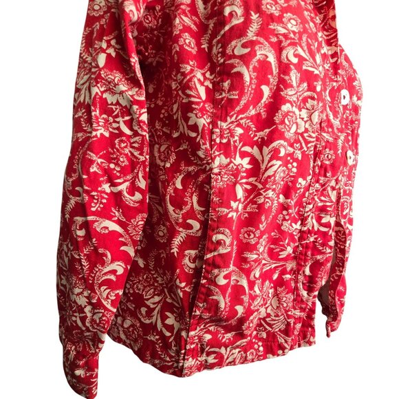 Red & White Floral Patterned Button-Up Womens Jacket Shacket Size M JJ4150 - Picture 4 of 9